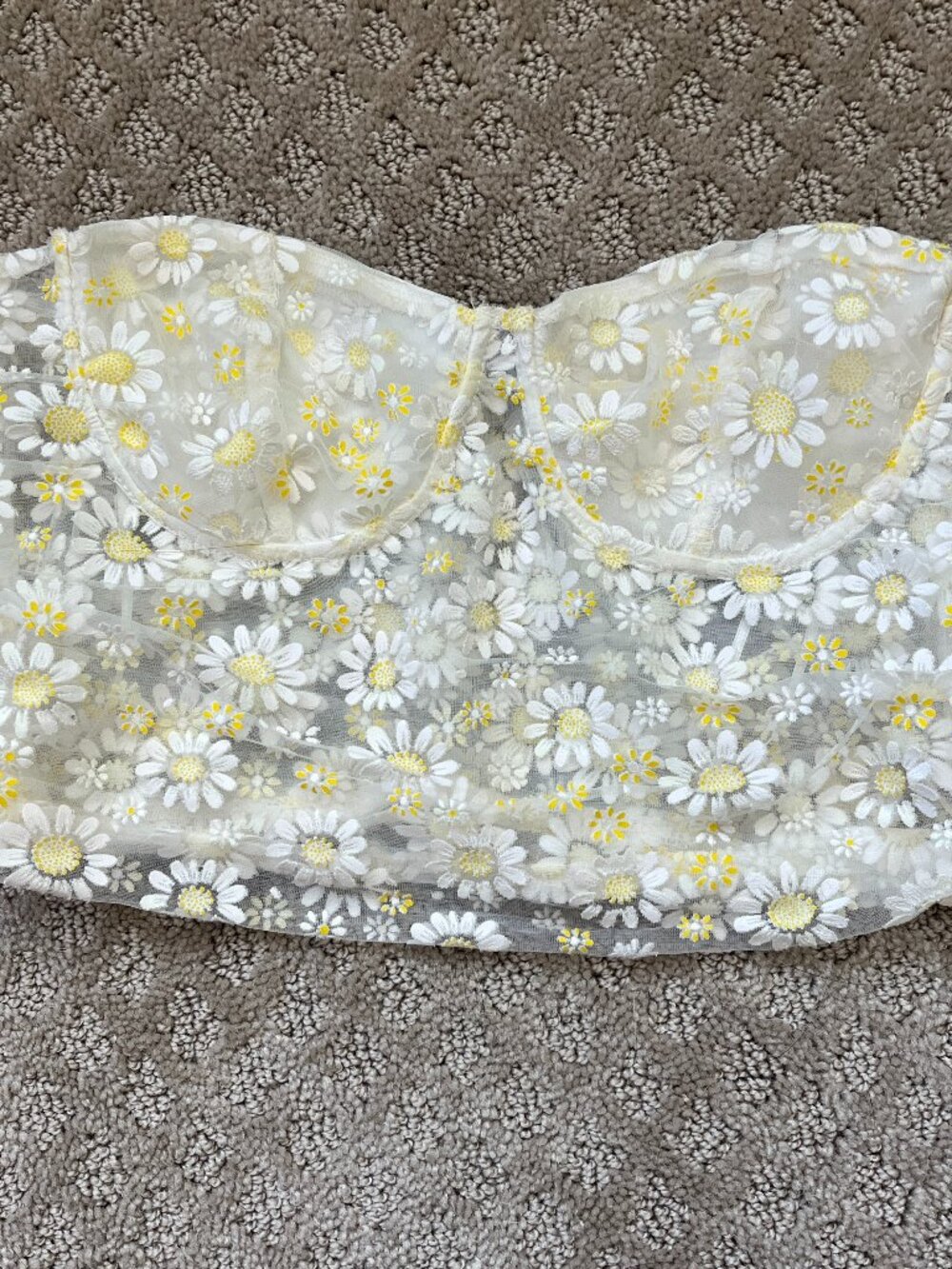 NEW Zara Bustier Daisy Print Sheer White Side Zip Strapless Cups Size XS